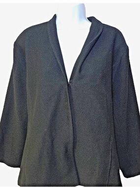 EILEEN FISHER Virgin Wool Jacket Cardigan Black Minimalist Lagenlook Women XL